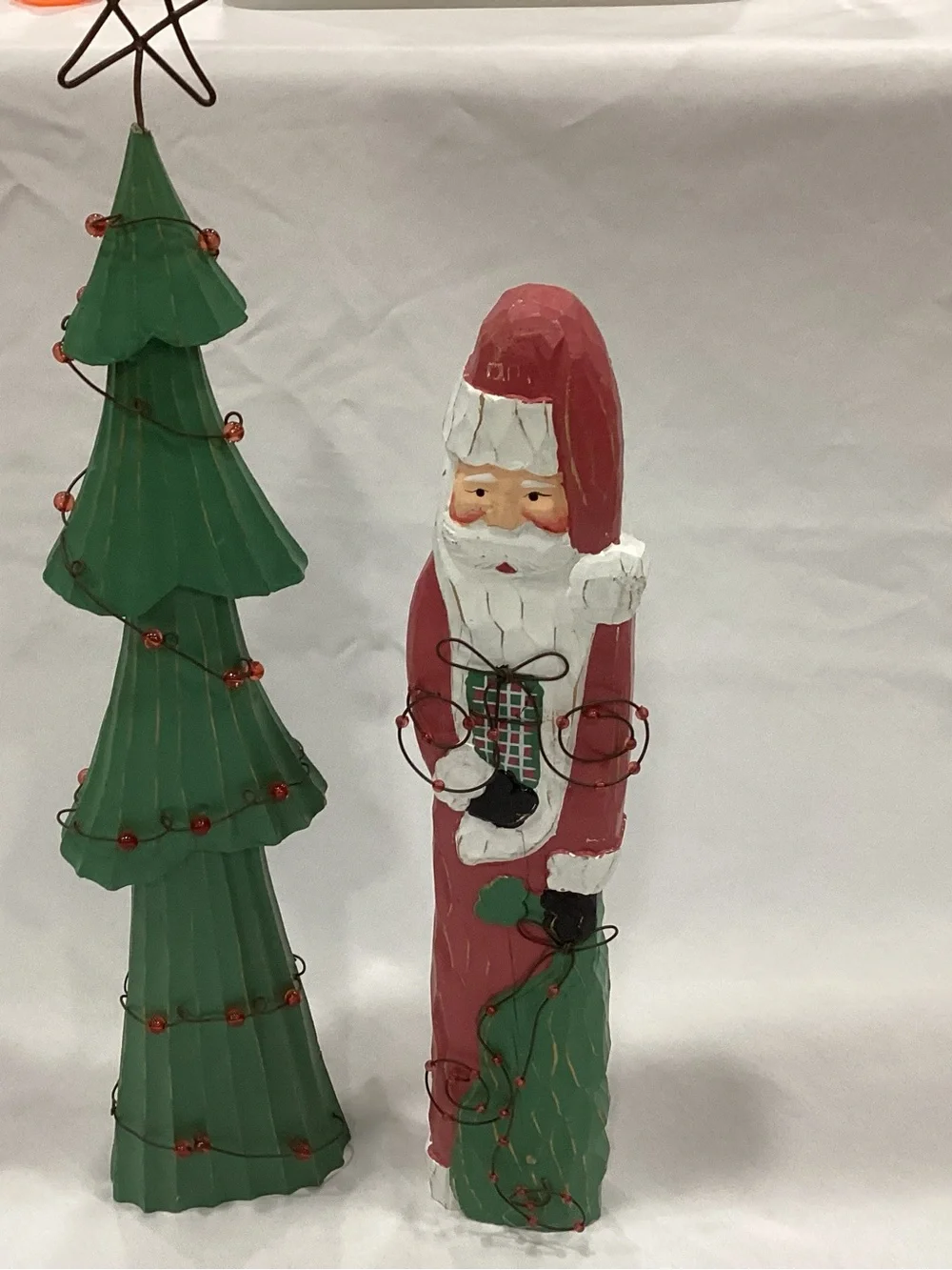 Rustic Red and Green Wooden Santa with Matching Tree Holiday Decor